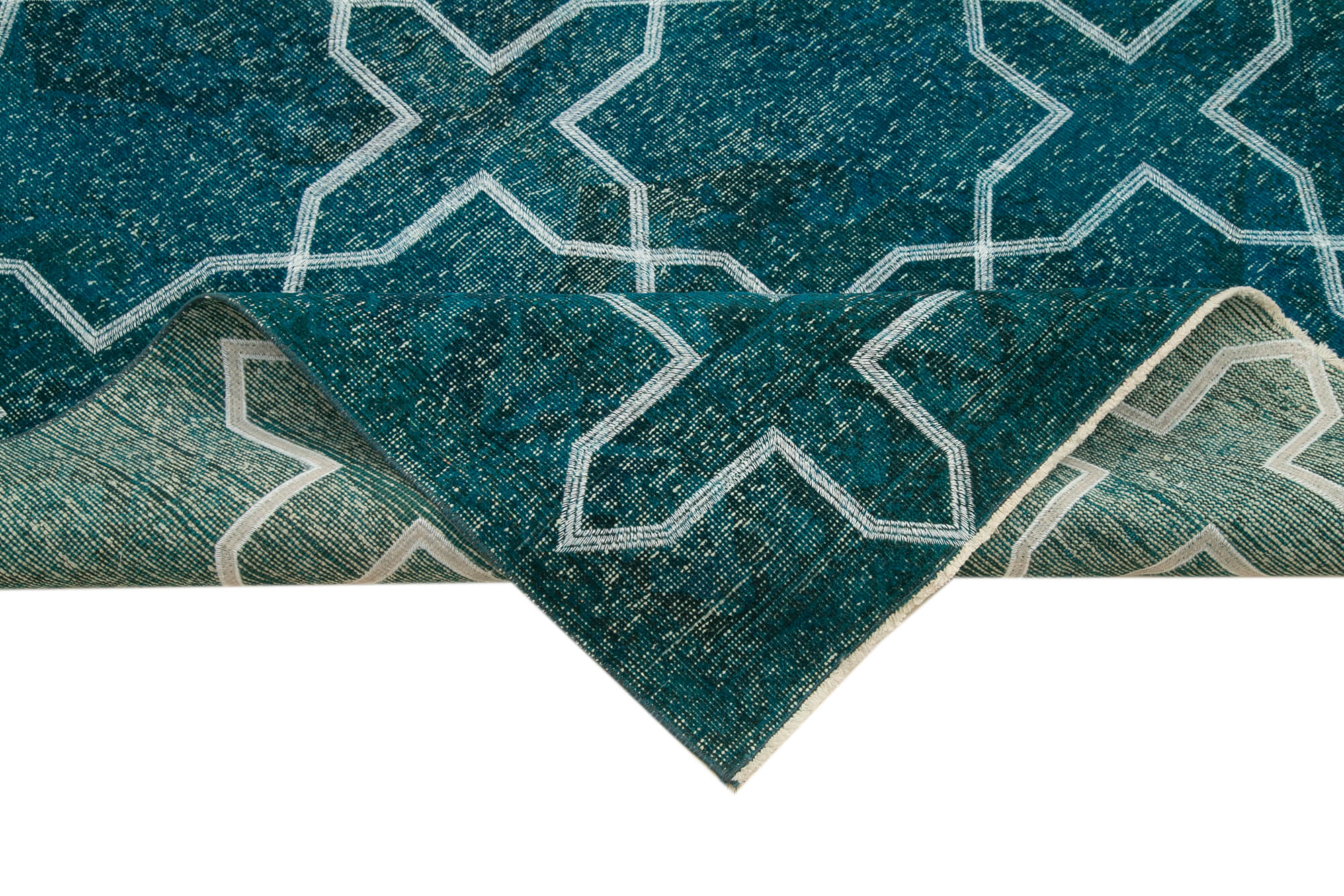 Handmade Geometric Rug - Turquoise Area Rug Cotton Wool Carpet 4'7" x 13'2"