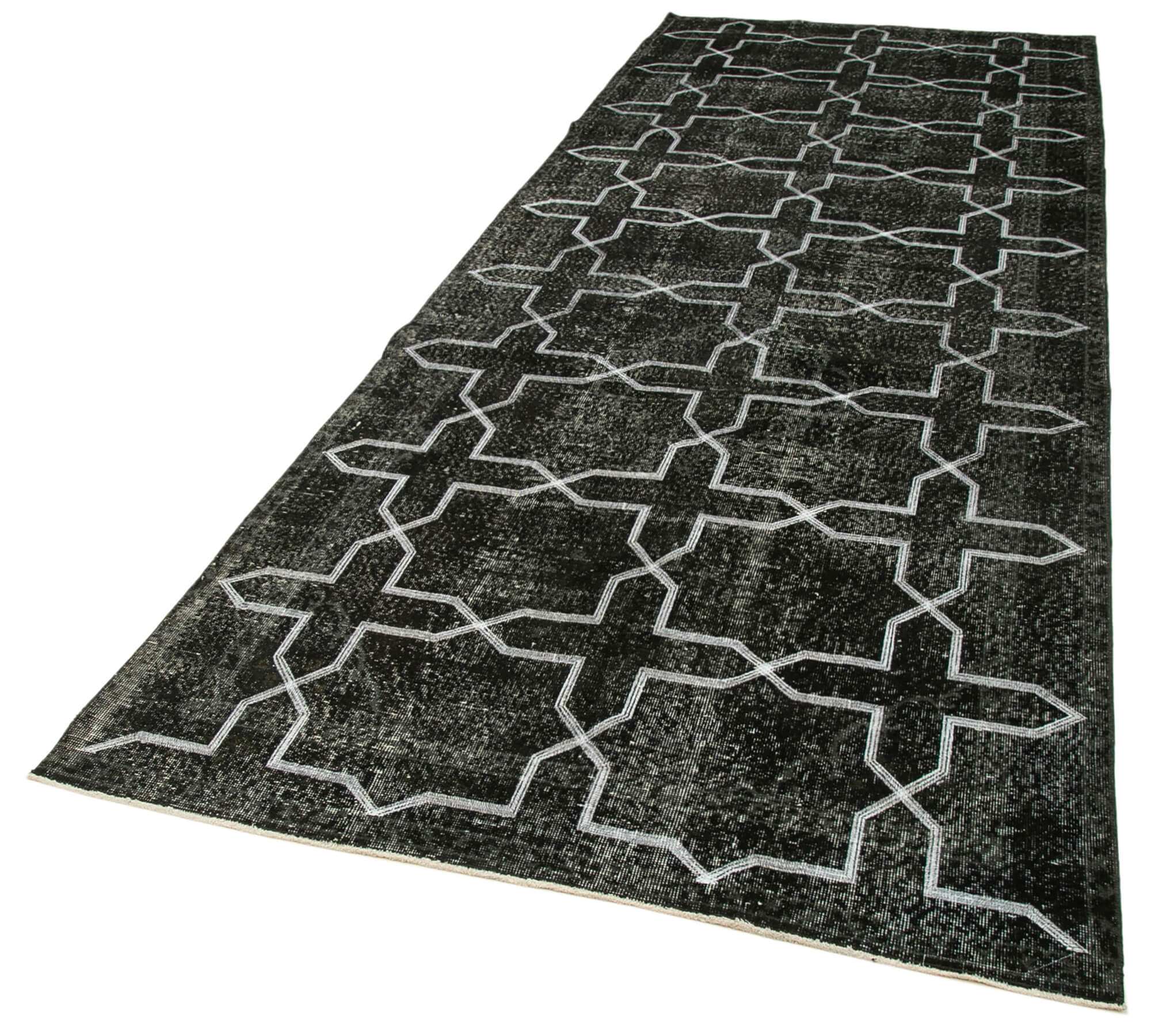 Handmade Wool Area Rug – Black Geometric Cotton Wool Carpet 4'8''x12'10''