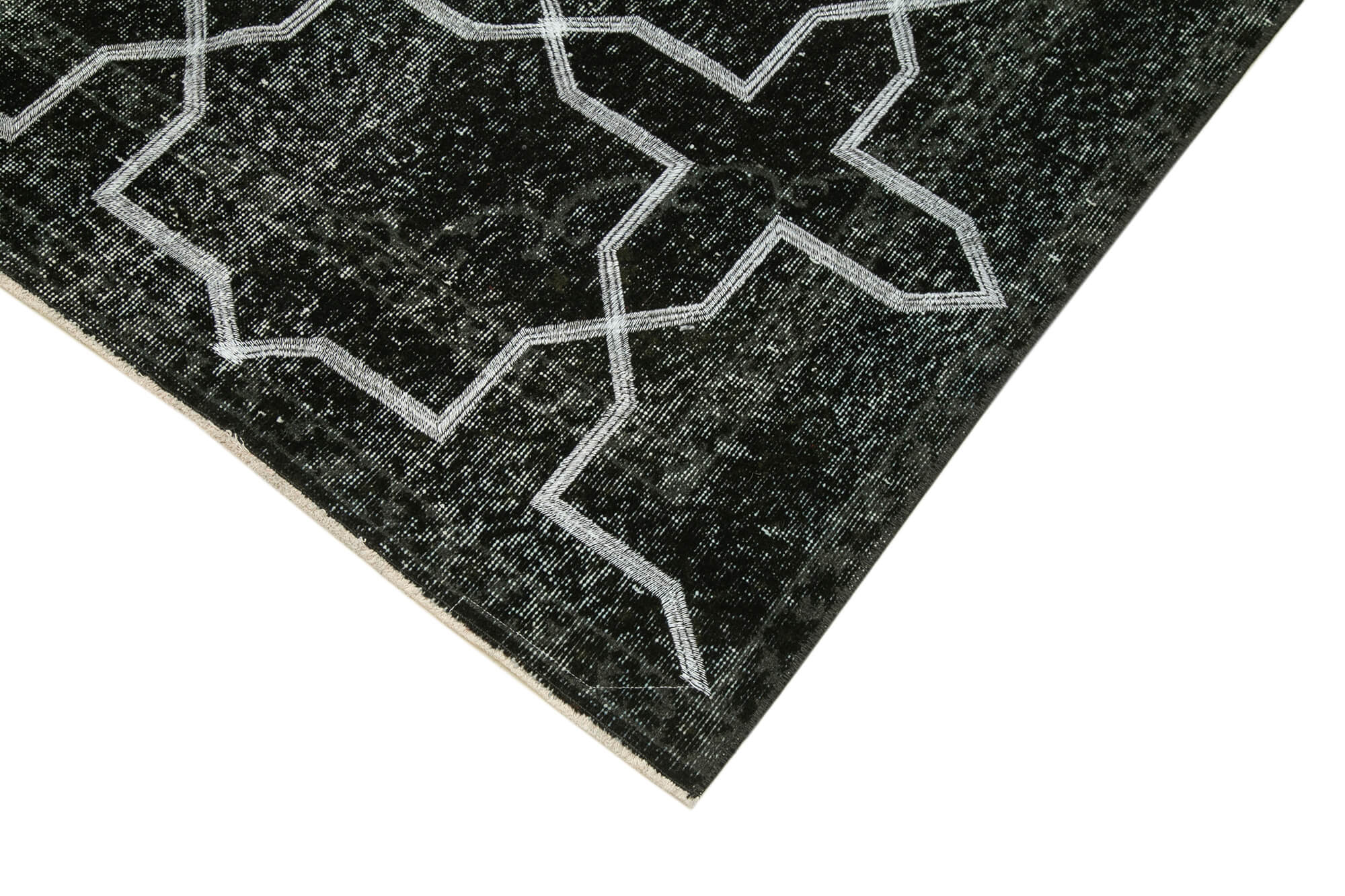 Handmade Wool Area Rug – Black Geometric Cotton Wool Carpet 4'8''x12'10''