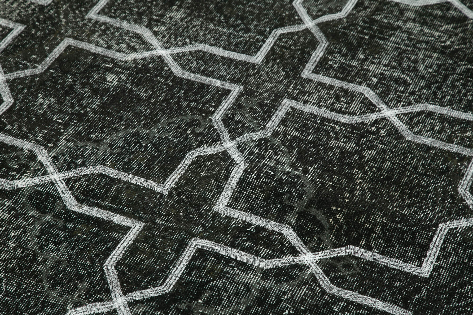Handmade Wool Area Rug – Black Geometric Cotton Wool Carpet 4'8''x12'10''