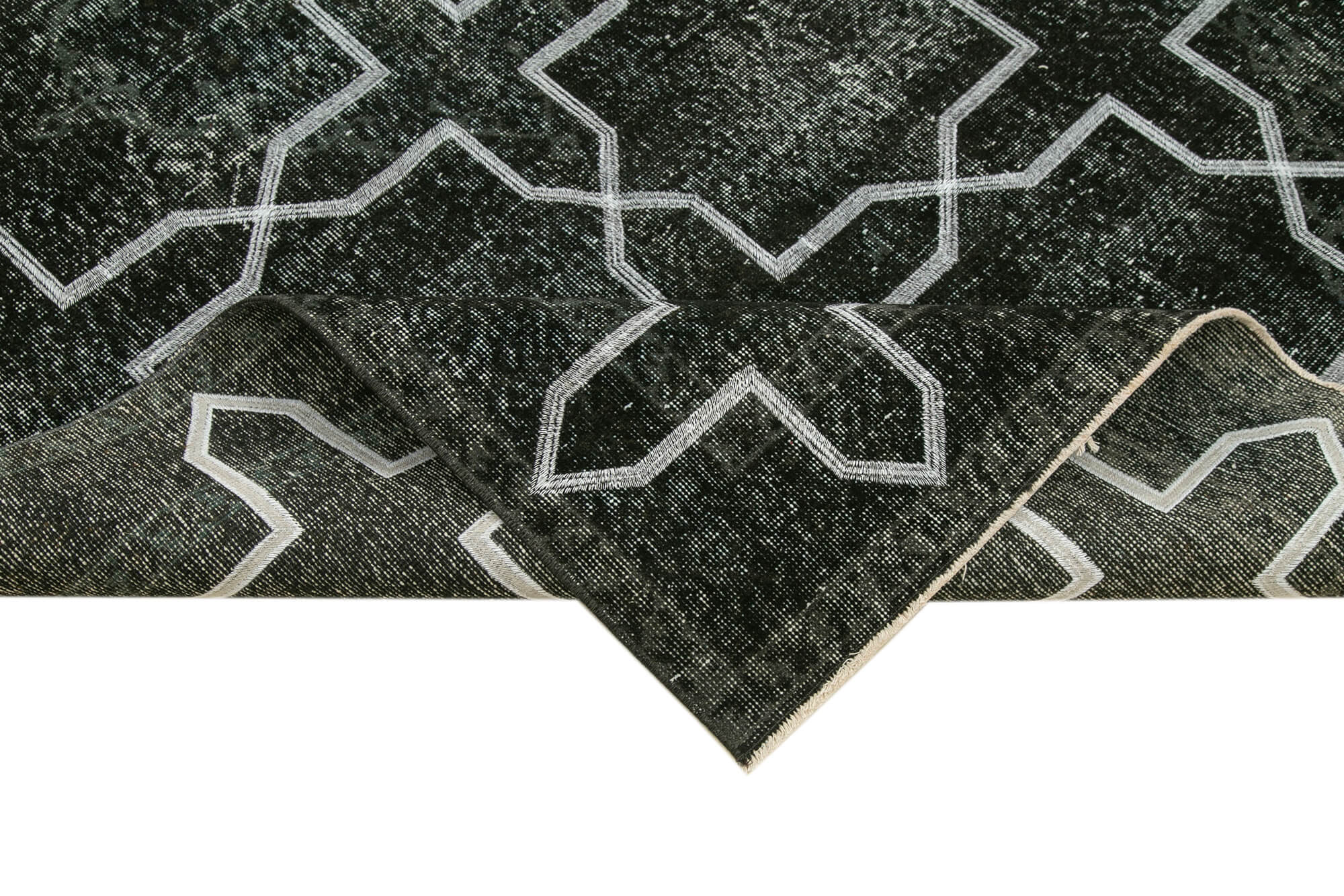 Handmade Wool Area Rug – Black Geometric Cotton Wool Carpet 4'8''x12'10''