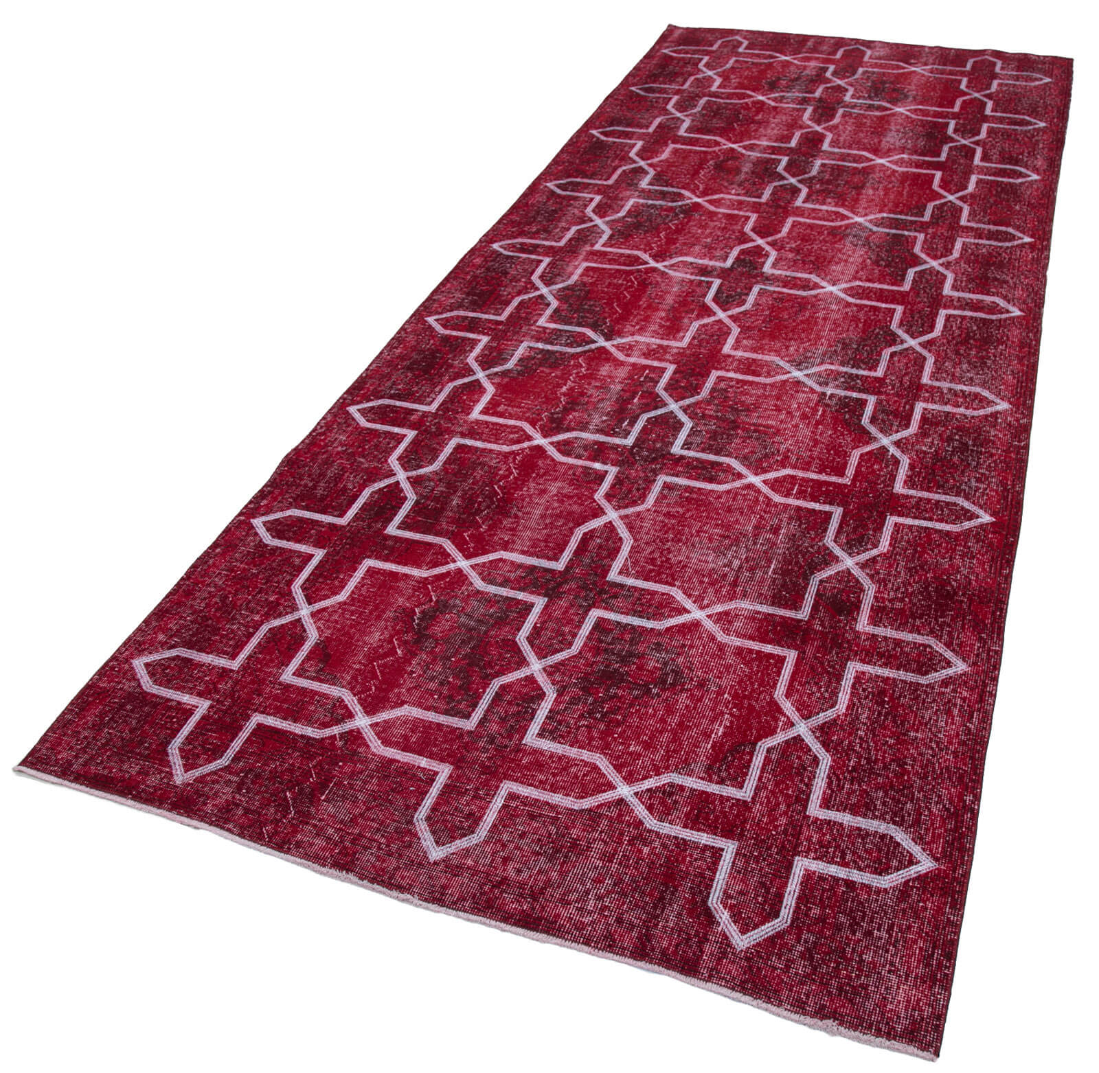 Handmade Geometric Rug – Red Area Rug Cotton Wool Carpet 4'8'' x 12'7'' Durable Wool Carpet
