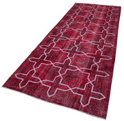 Handmade Geometric Rug – Red Area Rug Cotton Wool Carpet 4'8'' x 12'7'' Durable Wool Carpet