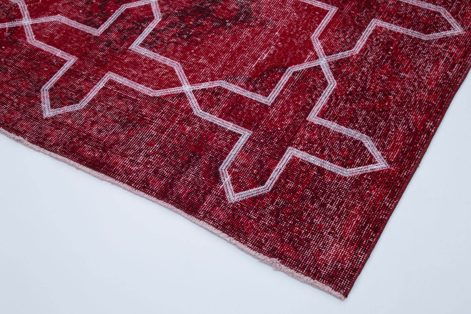 Handmade Geometric Rug – Red Area Rug Cotton Wool Carpet 4'8'' x 12'7'' Durable Wool Carpet
