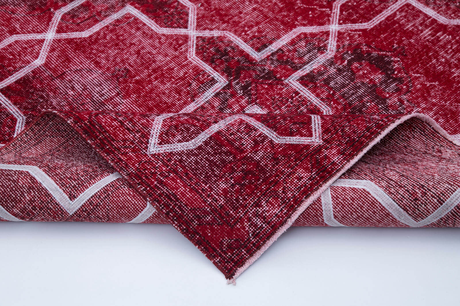 Handmade Geometric Rug – Red Area Rug Cotton Wool Carpet 4'8'' x 12'7'' Durable Wool Carpet