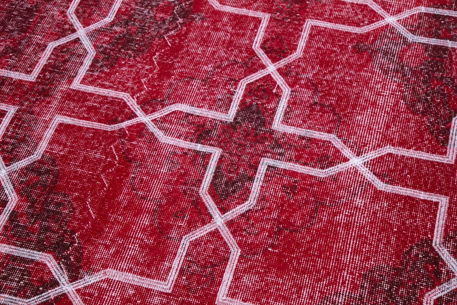 Handmade Geometric Rug – Red Area Rug Cotton Wool Carpet 4'8'' x 12'7'' Durable Wool Carpet