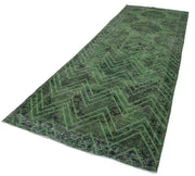Handmade Wool Area Rug – Green Geometric Rug, Cotton Wool Carpet, Artisan Crafted Carpet 4'8''x13'4''