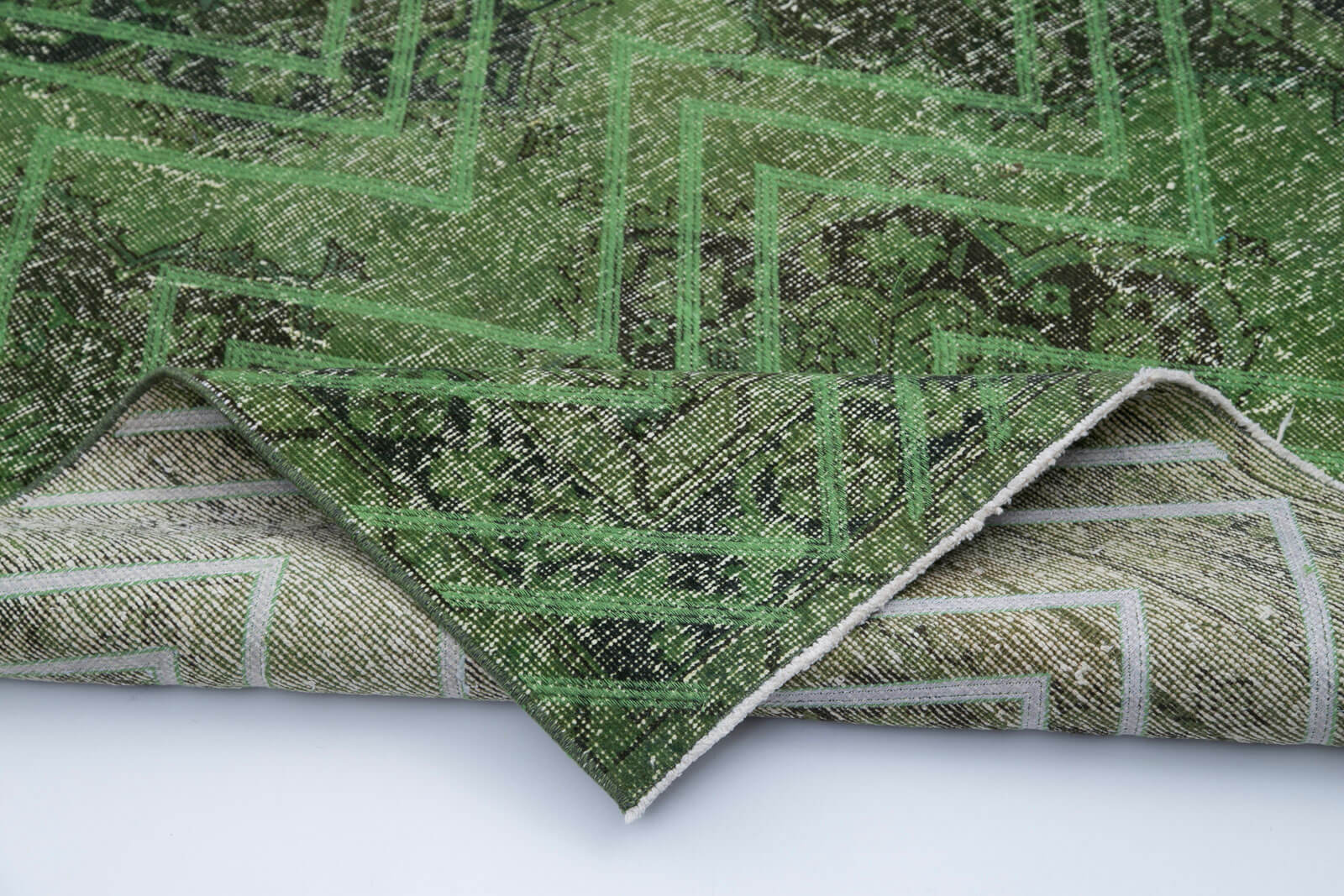 Handmade Wool Area Rug – Green Geometric Rug, Cotton Wool Carpet, Artisan Crafted Carpet 4'8''x13'4''