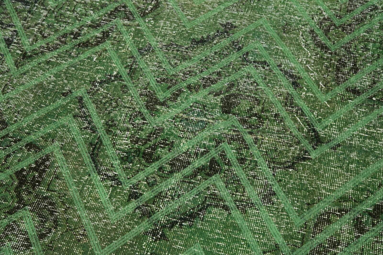 Handmade Wool Area Rug – Green Geometric Rug, Cotton Wool Carpet, Artisan Crafted Carpet 4'8''x13'4''
