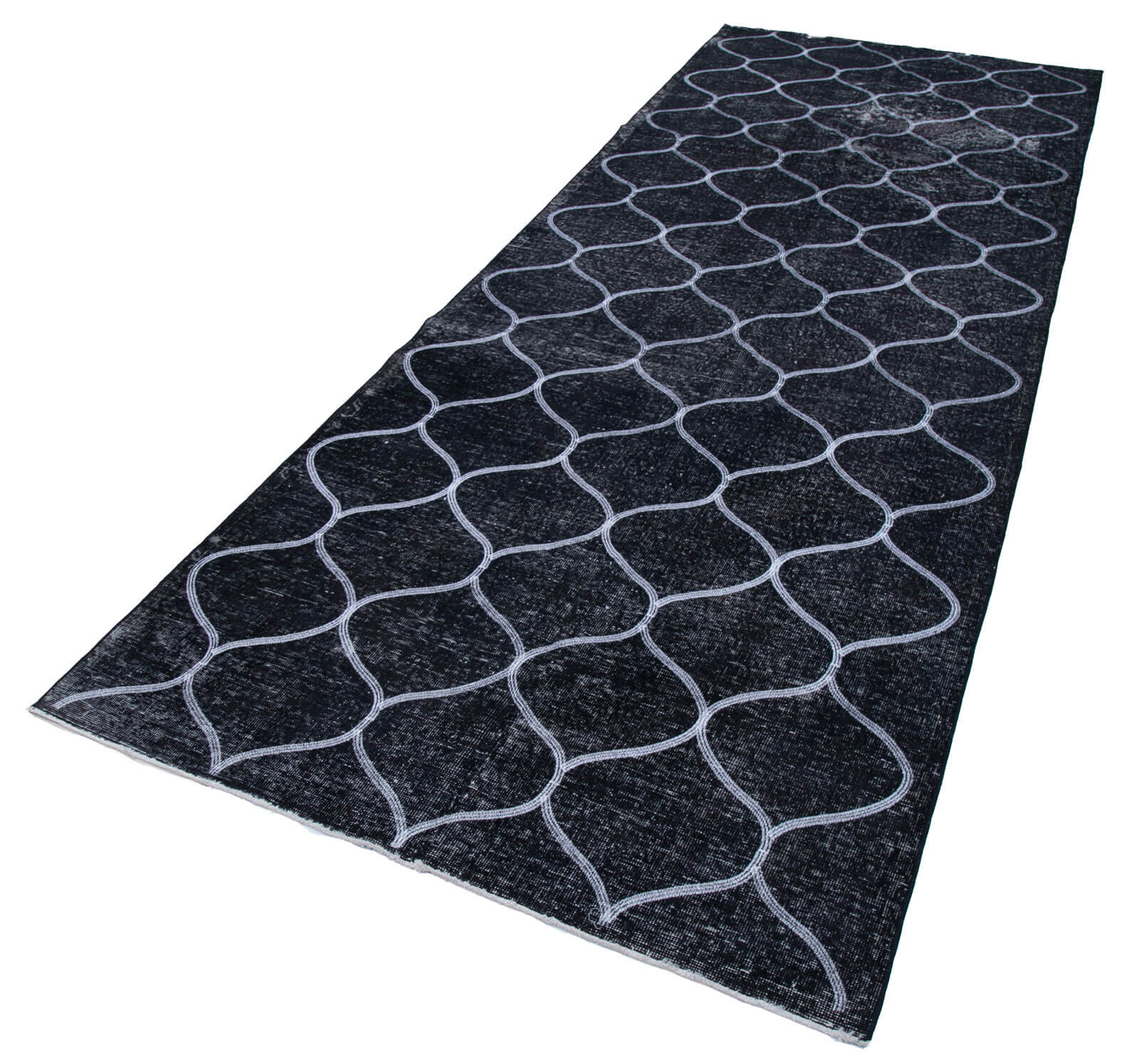 Handmade Wool Area Rug | Black Geometric Cotton Wool Rug 4'6" x 12'7"