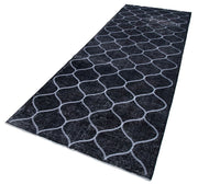 Handmade Wool Area Rug | Black Geometric Cotton Wool Rug 4'6" x 12'7"