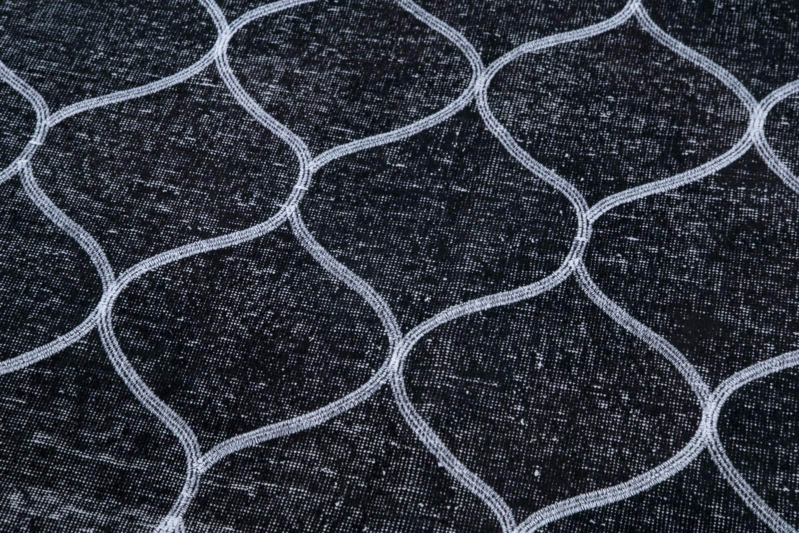 Handmade Wool Area Rug | Black Geometric Cotton Wool Rug 4'6" x 12'7"