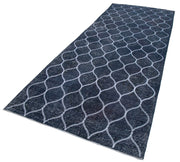 Handmade Wool Area Rug – Blue Geometric Cotton Rug | Durable Turkish Carpet 4'9''x12'6''