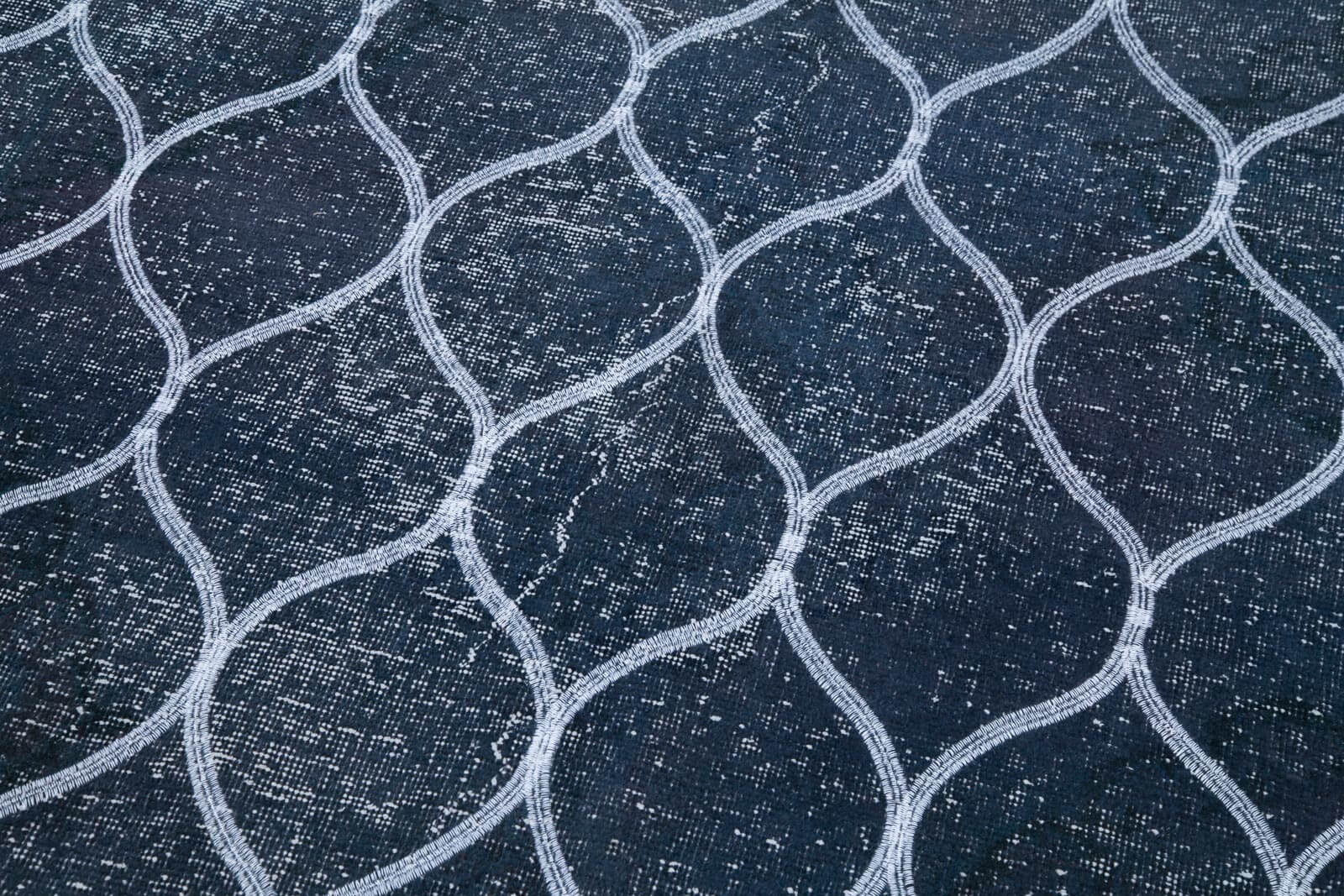 Handmade Wool Area Rug – Blue Geometric Cotton Rug | Durable Turkish Carpet 4'9''x12'6''