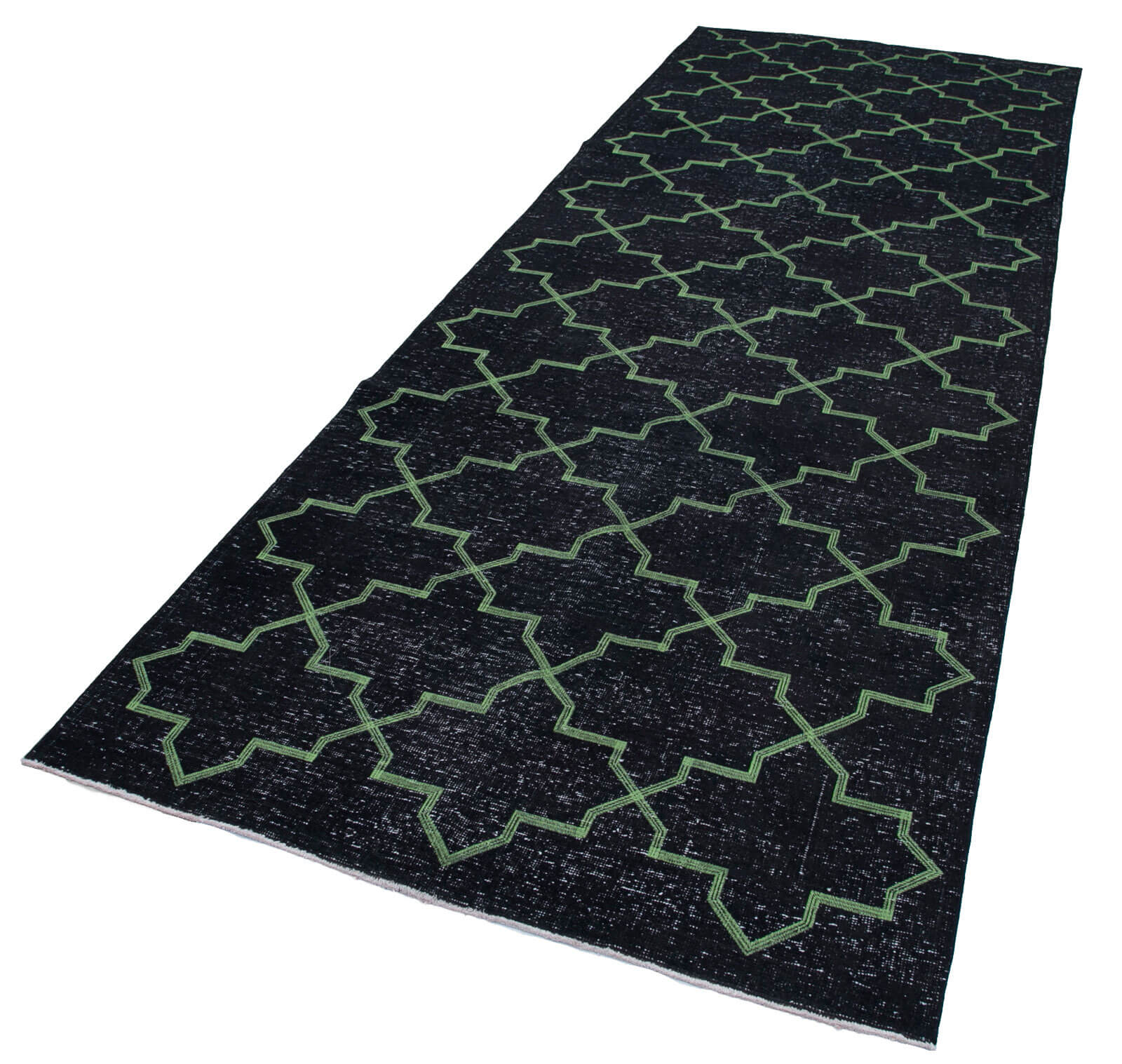 Handmade Geometric Rug - Black Area Rug 4'8''x12'9'' Cotton Wool Carpet