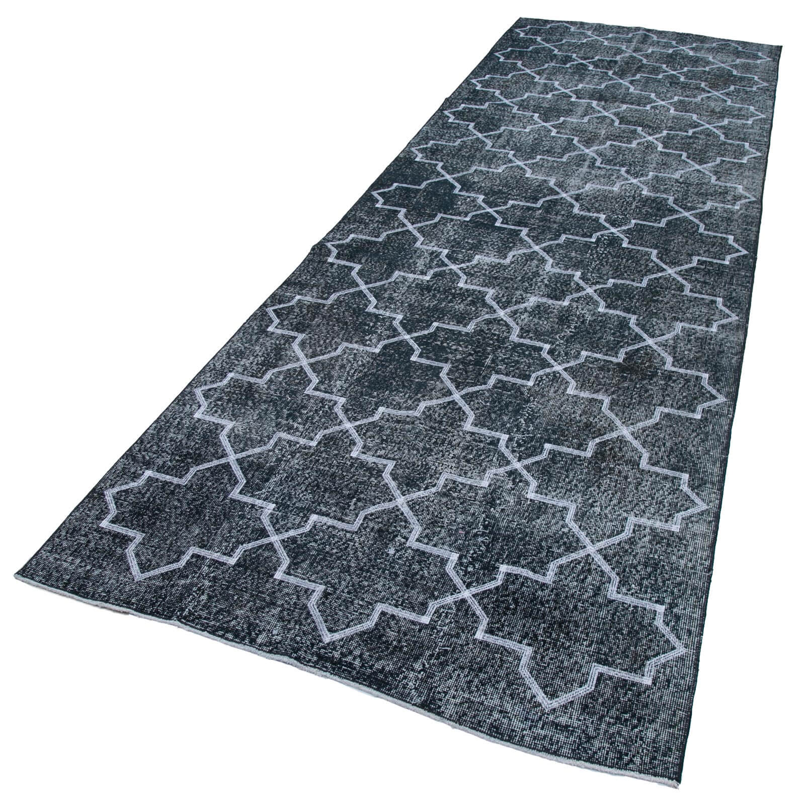 Handmade Geometric Rug - Black Area Rug Cotton Wool, Artisan Crafted Carpet 4'5''x13'6''