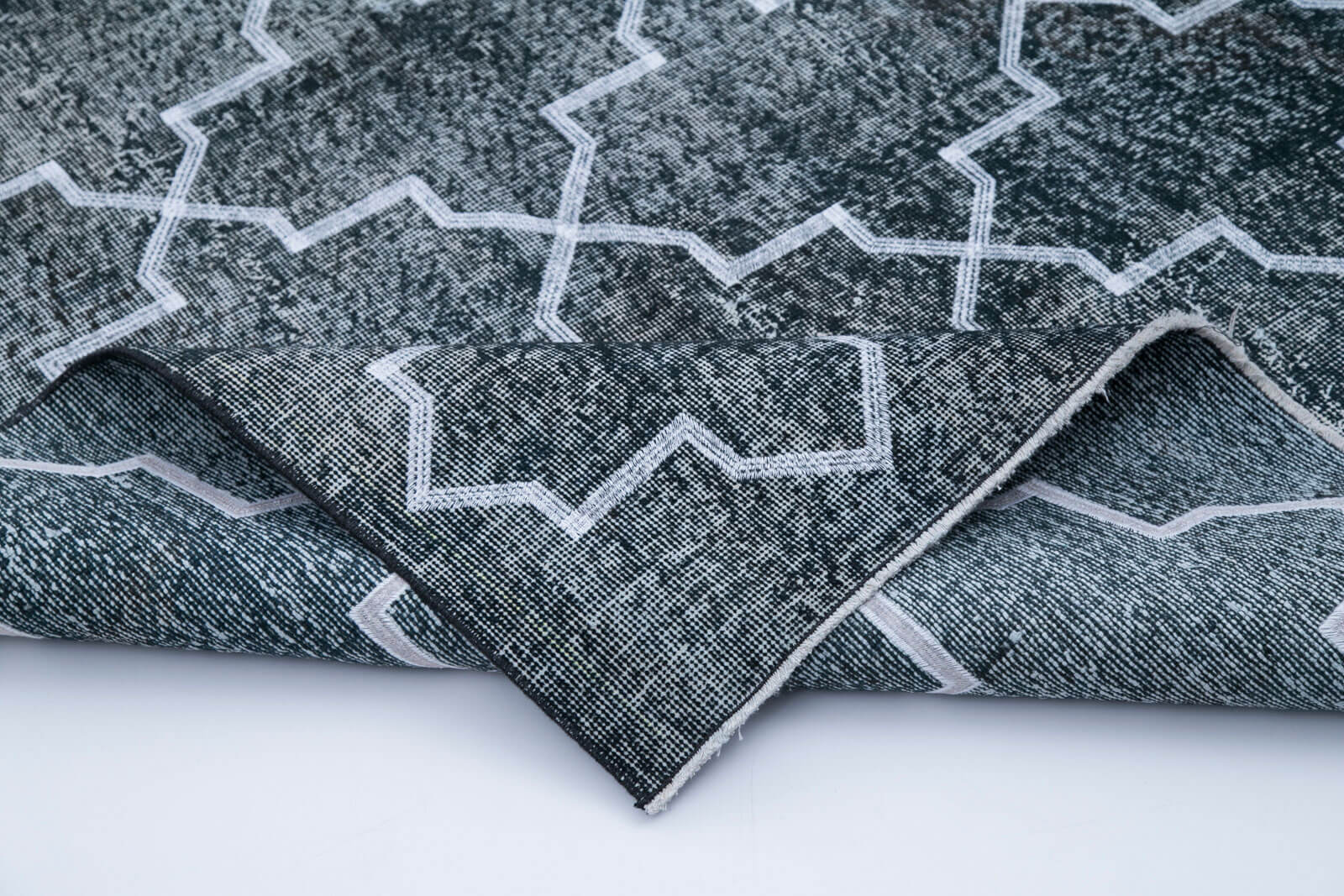 Handmade Geometric Rug - Black Area Rug Cotton Wool, Artisan Crafted Carpet 4'5''x13'6''