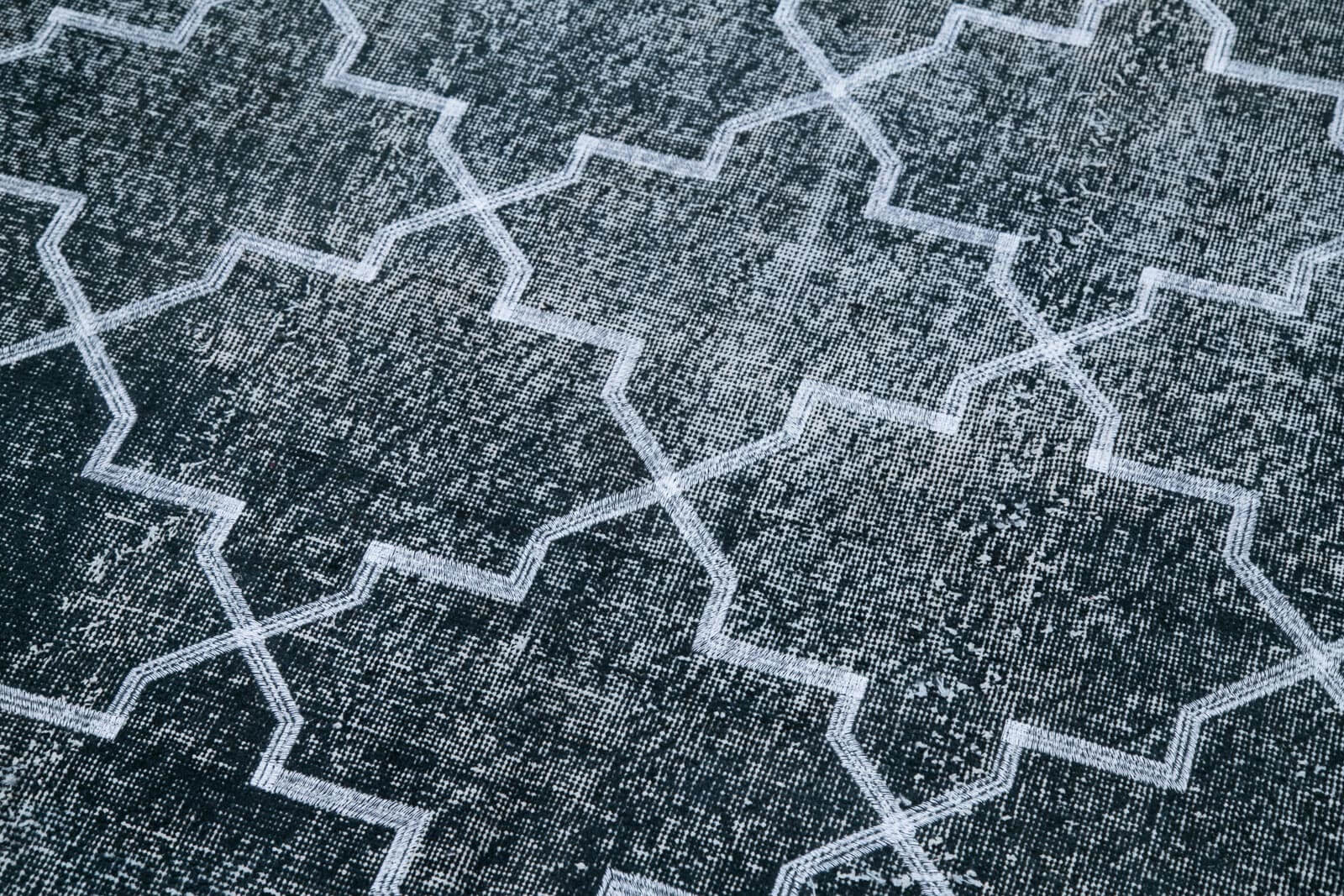 Handmade Geometric Rug - Black Area Rug Cotton Wool, Artisan Crafted Carpet 4'5''x13'6''