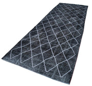 Handmade Geometric Rug – Black Area Rug Cotton Wool Blend 4'8'' x 13'7''