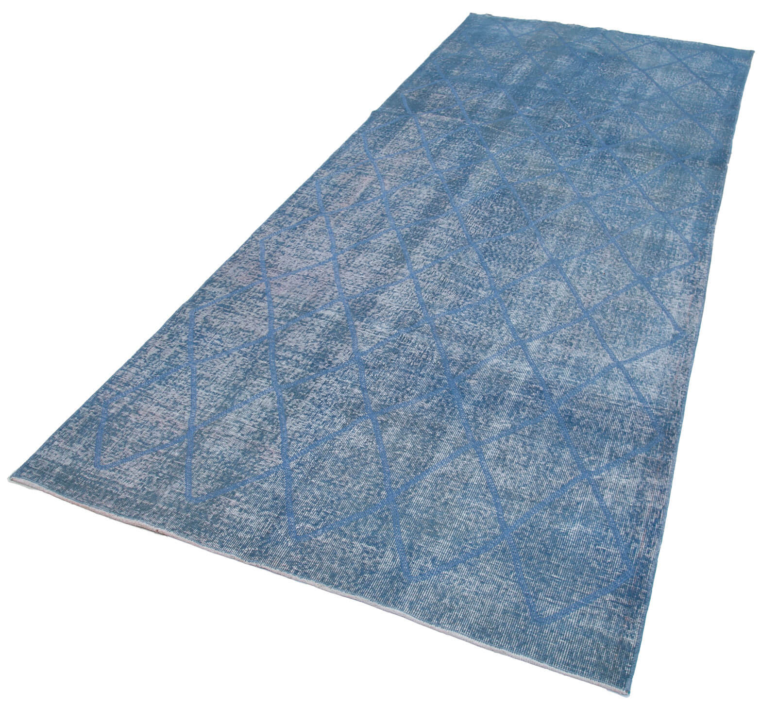 Handmade Geometric Rug – Blue Area Rug Cotton Wool Carpet 4'8''x11'1''