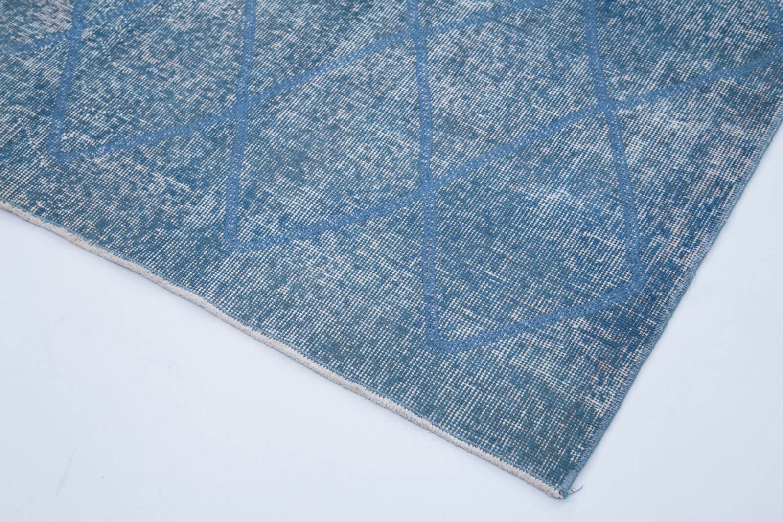 Handmade Geometric Rug – Blue Area Rug Cotton Wool Carpet 4'8''x11'1''