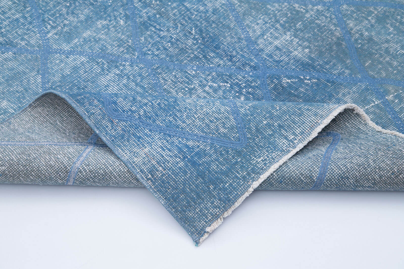 Handmade Geometric Rug – Blue Area Rug Cotton Wool Carpet 4'8''x11'1''