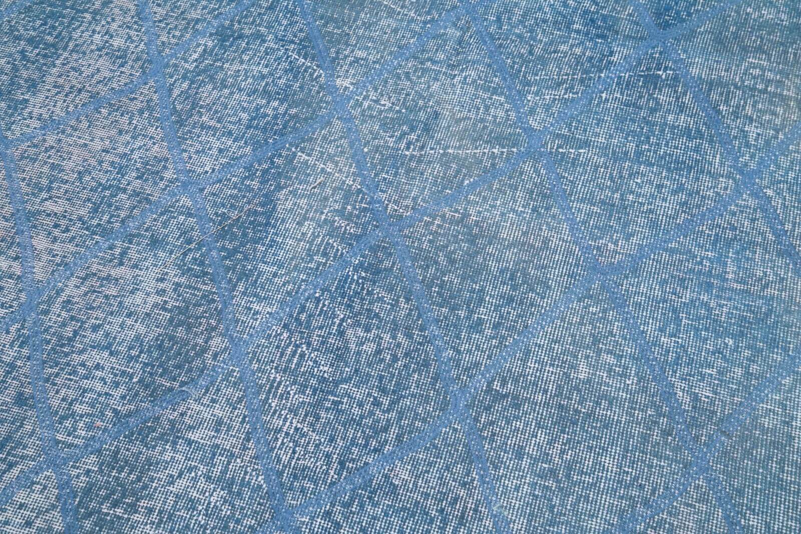 Handmade Geometric Rug – Blue Area Rug Cotton Wool Carpet 4'8''x11'1''