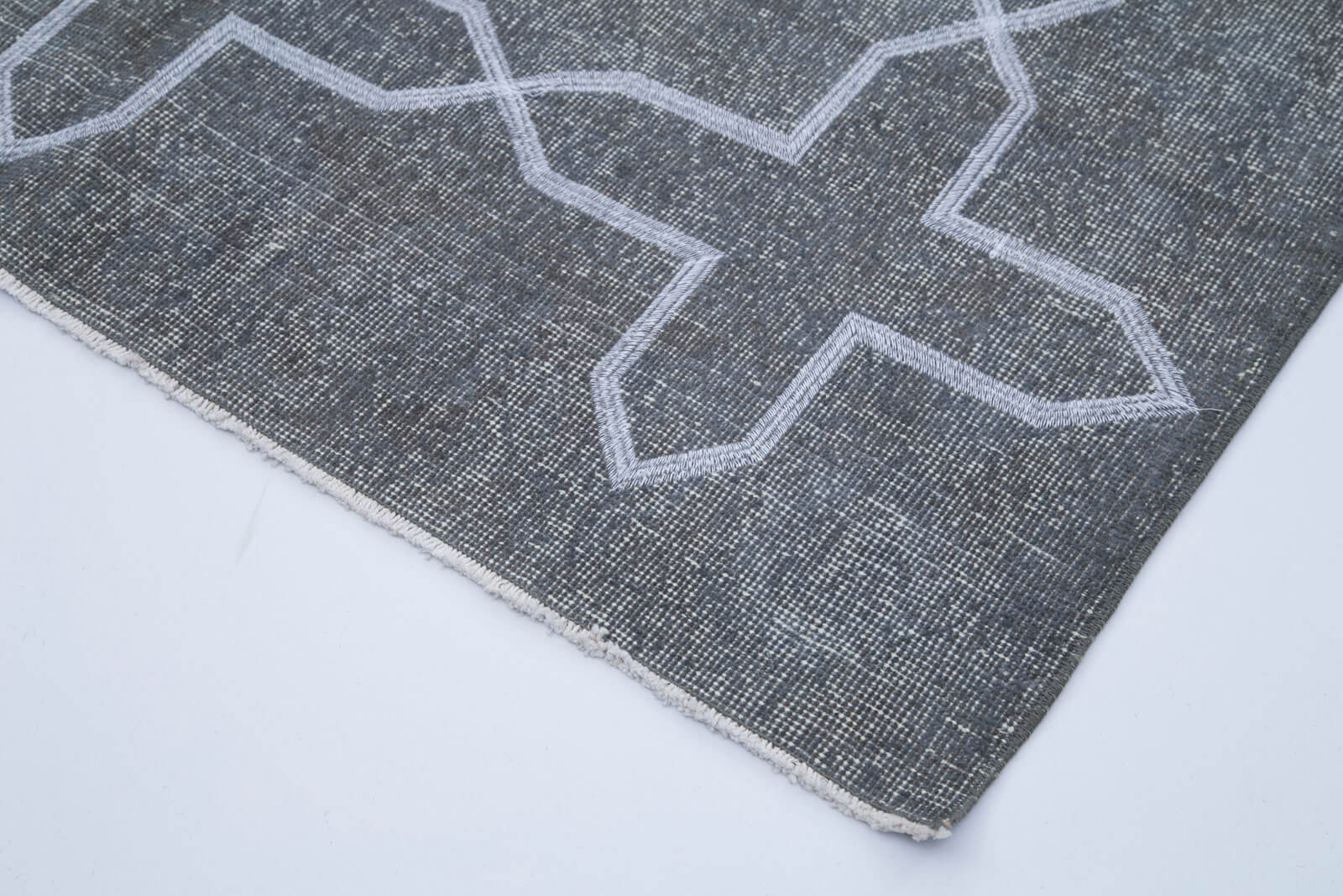 Handmade Geometric Rug - Grey Area Rug Cotton Wool Carpet 4'8'' x 13'0''