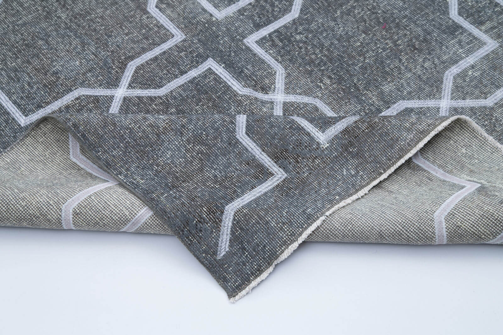 Handmade Geometric Rug - Grey Area Rug Cotton Wool Carpet 4'8'' x 13'0''