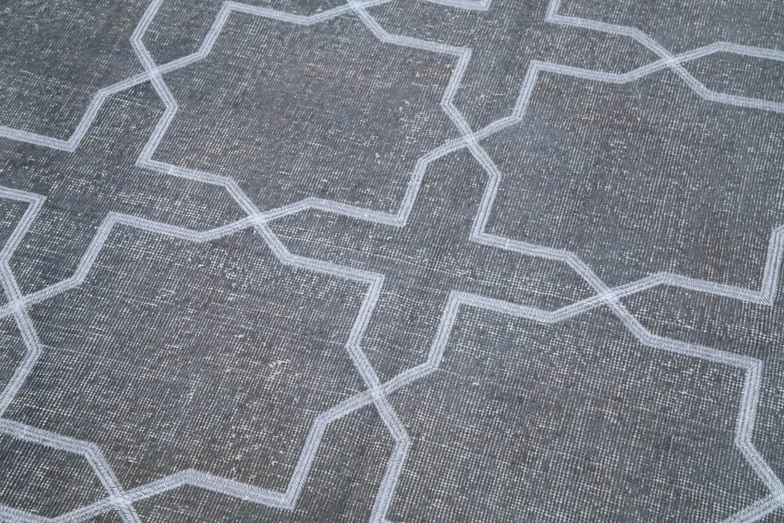 Handmade Geometric Rug - Grey Area Rug Cotton Wool Carpet 4'8'' x 13'0''