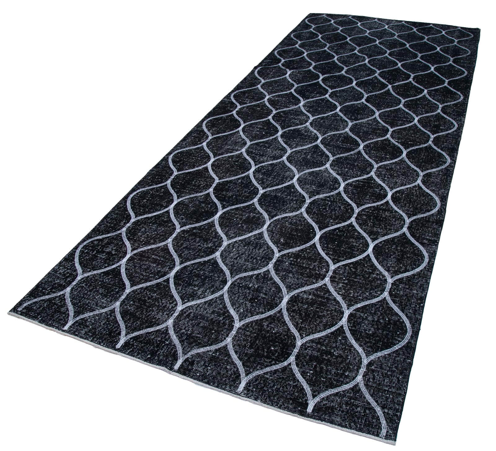 Handmade Wool Area Rug - Black Geometric Cotton Wool Blend Rug 4'10''x12'8''