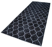Handmade Wool Area Rug - Black Geometric Cotton Wool Blend Rug 4'10''x12'8''