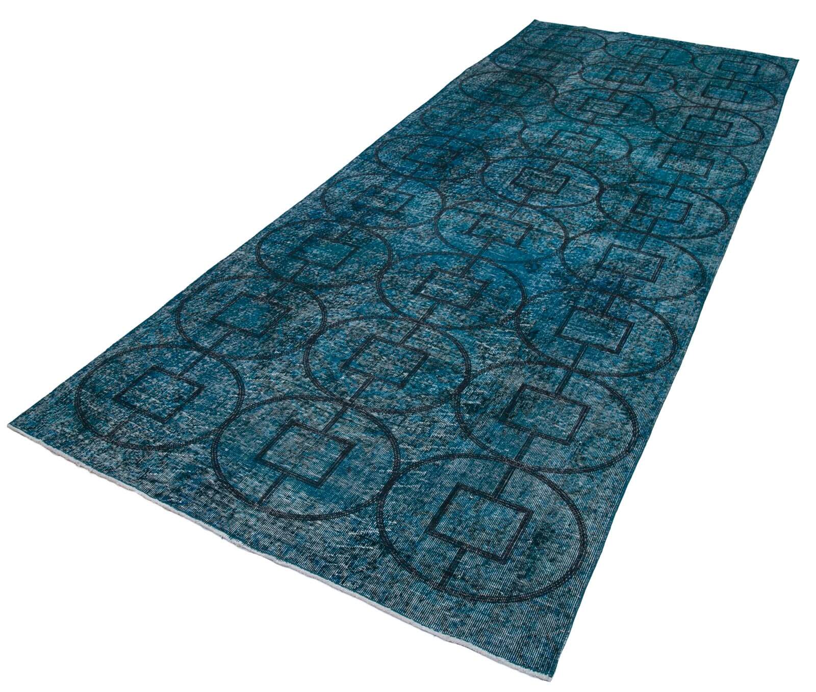 Handmade Geometric Rug – Turquoise Area Rug 4'8''x12'5'' Cotton Wool Carpet