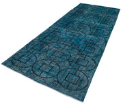 Handmade Geometric Rug – Turquoise Area Rug 4'8''x12'5'' Cotton Wool Carpet