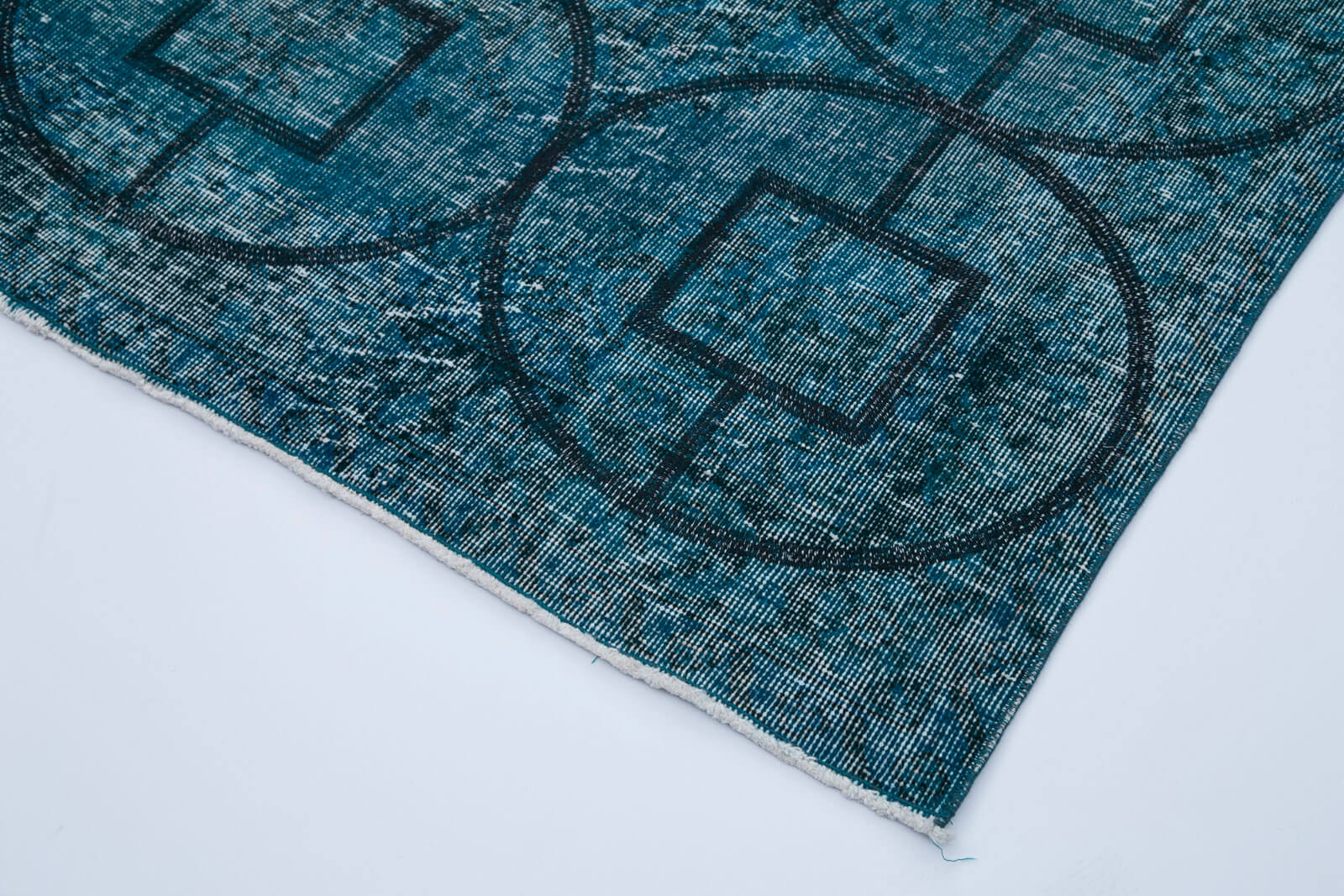 Handmade Geometric Rug – Turquoise Area Rug 4'8''x12'5'' Cotton Wool Carpet