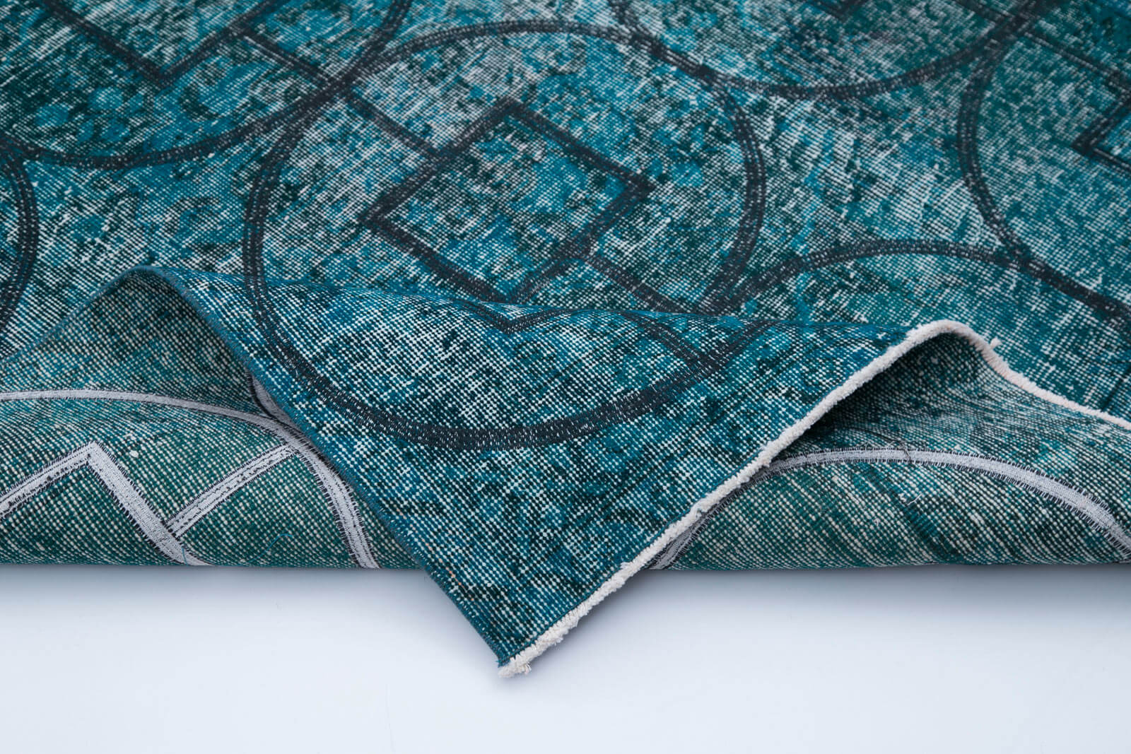 Handmade Geometric Rug – Turquoise Area Rug 4'8''x12'5'' Cotton Wool Carpet