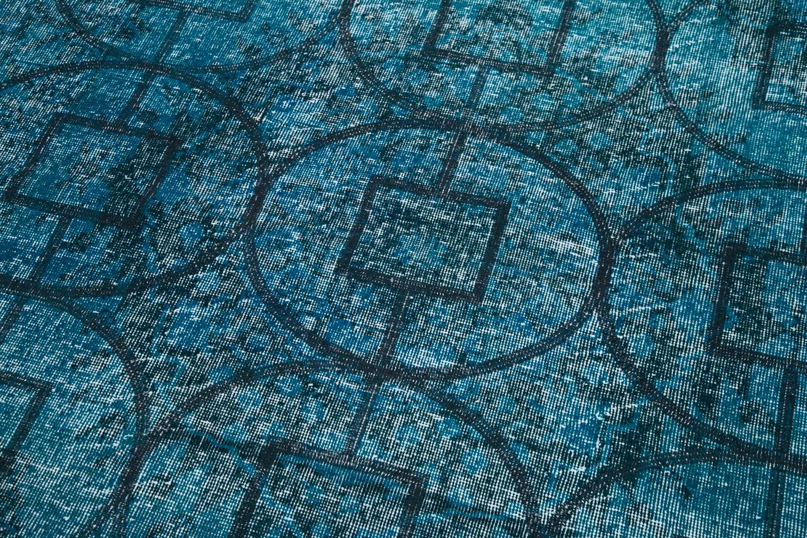 Handmade Geometric Rug – Turquoise Area Rug 4'8''x12'5'' Cotton Wool Carpet