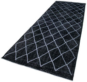 Handmade Geometric Rug – Black Area Rug Cotton Wool Carpet 4'8" x 12'10"