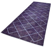 Handmade Geometric Rug - Purple Area Rug 4x12 Feet, Soft Wool & Cotton Carpet