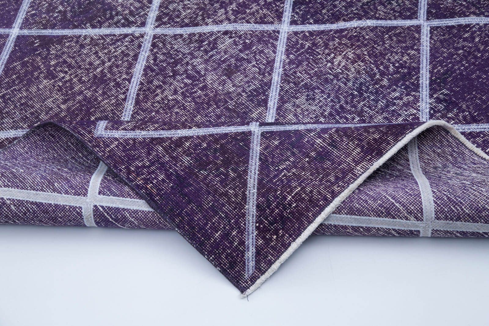 Handmade Geometric Rug - Purple Area Rug 4x12 Feet, Soft Wool & Cotton Carpet