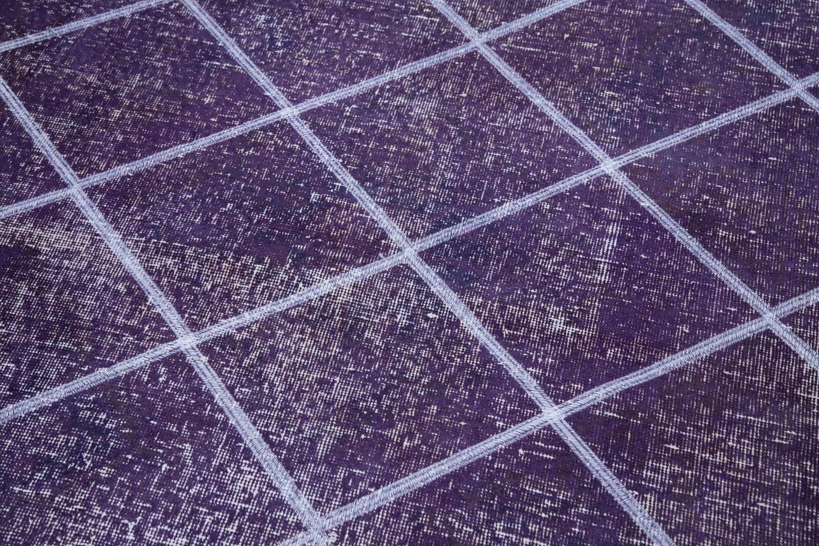 Handmade Geometric Rug - Purple Area Rug 4x12 Feet, Soft Wool & Cotton Carpet