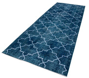 Handmade Geometric Rug - Turquoise Area Rug Cotton Wool Carpet 4'9" x 12'6"