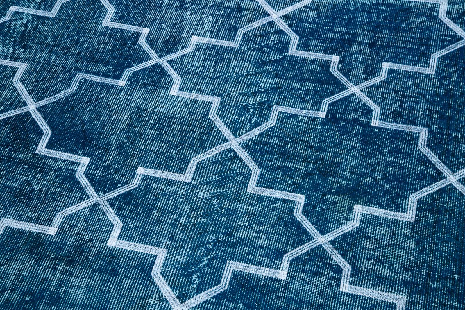 Handmade Geometric Rug - Turquoise Area Rug Cotton Wool Carpet 4'9" x 12'6"