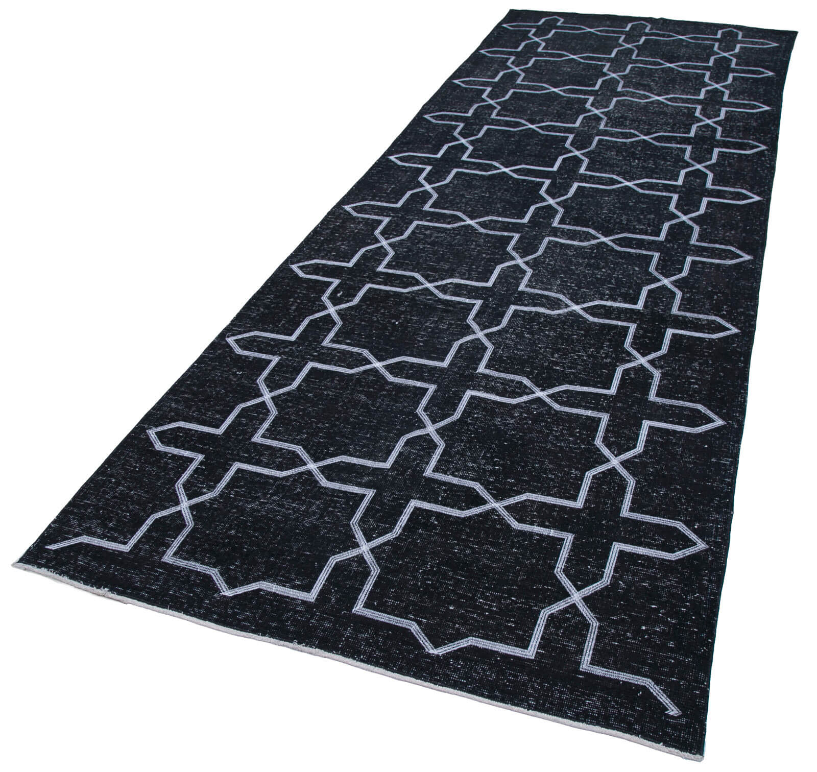 Handmade Geometric Rug - Black Area Rug 4'9" x 12'11" Wool Cotton Carpet