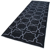 Handmade Geometric Rug - Black Area Rug 4'9" x 12'11" Wool Cotton Carpet