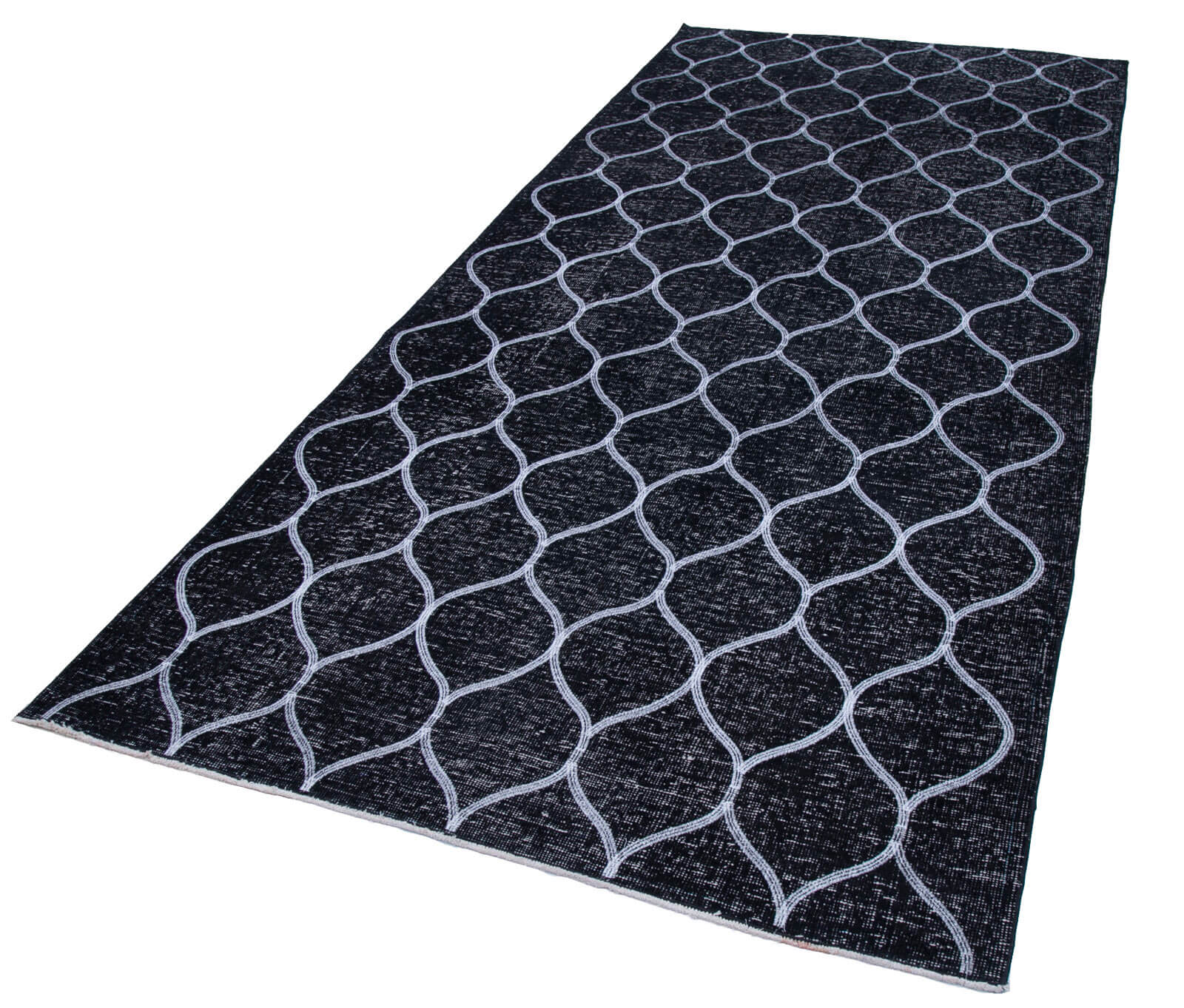 Handmade Geometric Rug - Black Area Rug Cotton Wool 5'0'' x 11'3'' Artisan Crafted