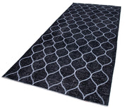 Handmade Geometric Rug - Black Area Rug Cotton Wool 5'0'' x 11'3'' Artisan Crafted