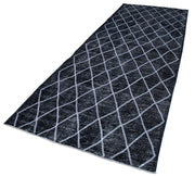 Handmade Geometric Rug – Black Area Rug Cotton Wool Vintage Turkish Wool Carpet 4'8''x13'
