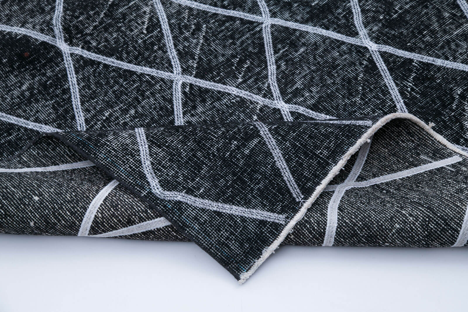 Handmade Geometric Rug – Black Area Rug Cotton Wool Vintage Turkish Wool Carpet 4'8''x13'