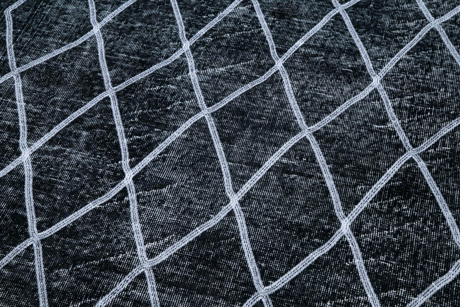 Handmade Geometric Rug – Black Area Rug Cotton Wool Vintage Turkish Wool Carpet 4'8''x13'